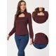thumbnail image 2 of Blusa informal elegante de manga larga con cuello de gargantilla y estampado de pata de gallo para mujer Rojo Oscuro XL, 2 of 6
