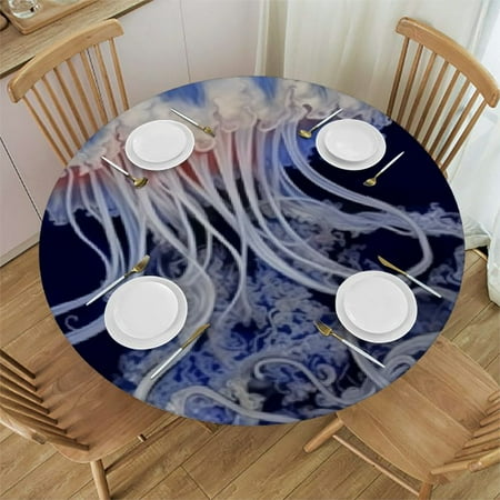 

Autua Jellyfish Round Table Cover Stain Resistant and Washable 100% Polyester Fiber Perfect for Indoor Outdoor Tablecloth Kitchen Dining Wedding Parties with Elastic Edge 54 -58