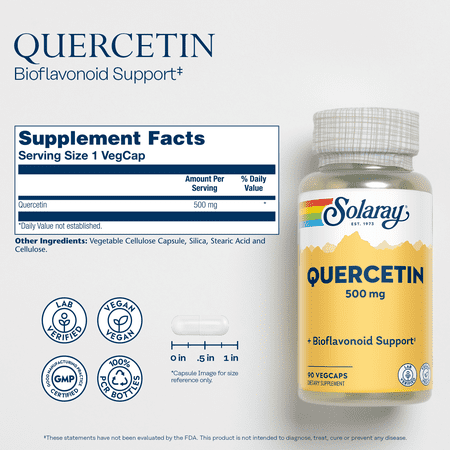 Solaray Quercetin 500 mg, Supports Sinus, Respiratory, Immune Function & Normal, Healthy Uric Acid Levels, 90 VegCaps