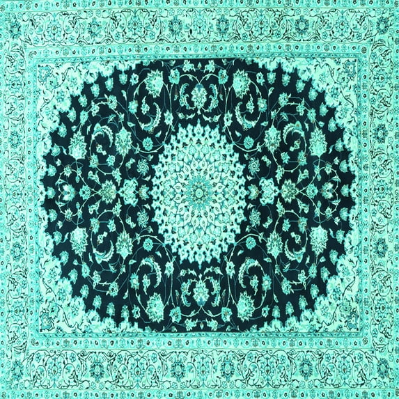 Ahgly Company Indoor Square Medallion Turquoise Blue Traditional Area Rugs, 4' Square