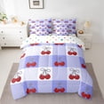 thumbnail image 2 of Homewish Cartoon Cherry Print Bedding Comforter Set 7pcs, Princess Ribbon Bowknot Queen Bedding Sets, Purple Patchwork Plaid Reversible Queen Sheet Sets, Lightweight Room Decor, 2 of 7