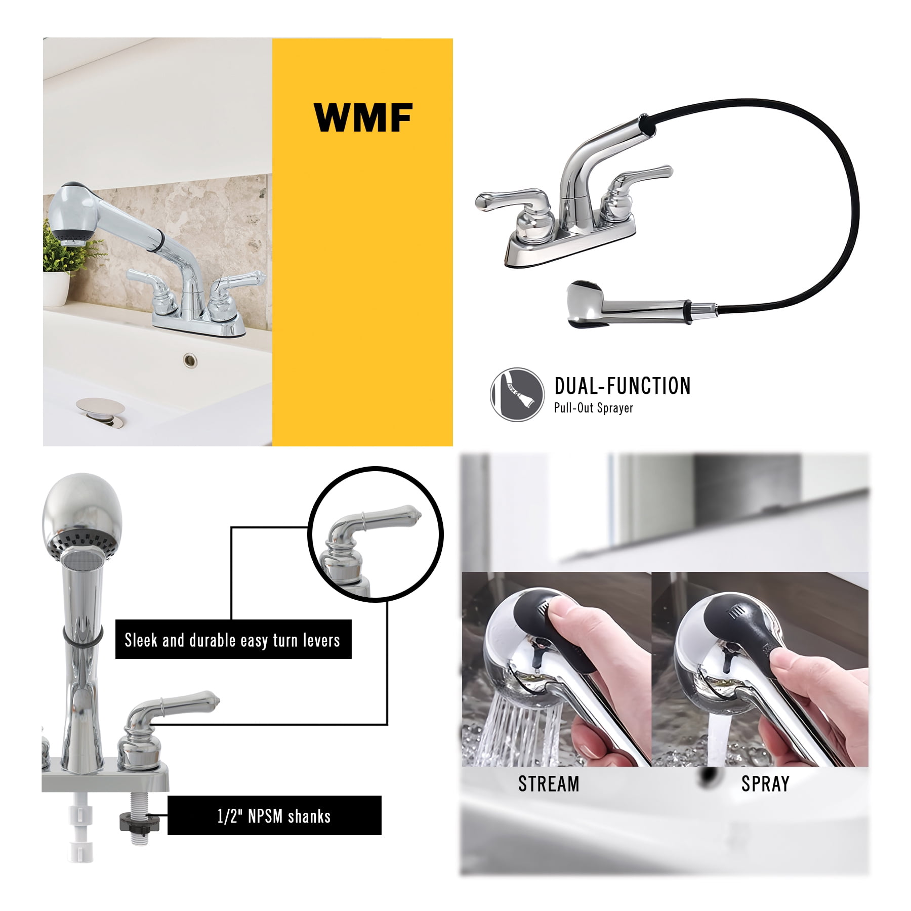 WMF-4226224PO-ATP-CP - Universal Laundry Tub Faucet Pull Out Spray Spout, Non-metallic ABS Plastic, Chrome Finish