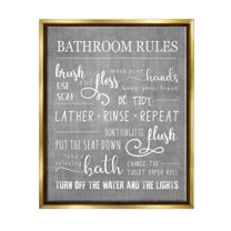 Stupell Industries Bathroom Rules List Sign Graphic Art Metallic Gold Floating Framed Canvas Print Wall Art, Design by Conrad Knutsen