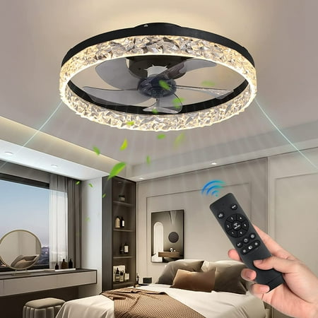 

JSTCL Modern Indoor Flush Mount Ceiling Fan with Lights Dimmable Low Profile Ceiling Fans with Remote Control Smart 3 Light Color Change and 6 Speeds for Bedroom Living Room KitchenBlack