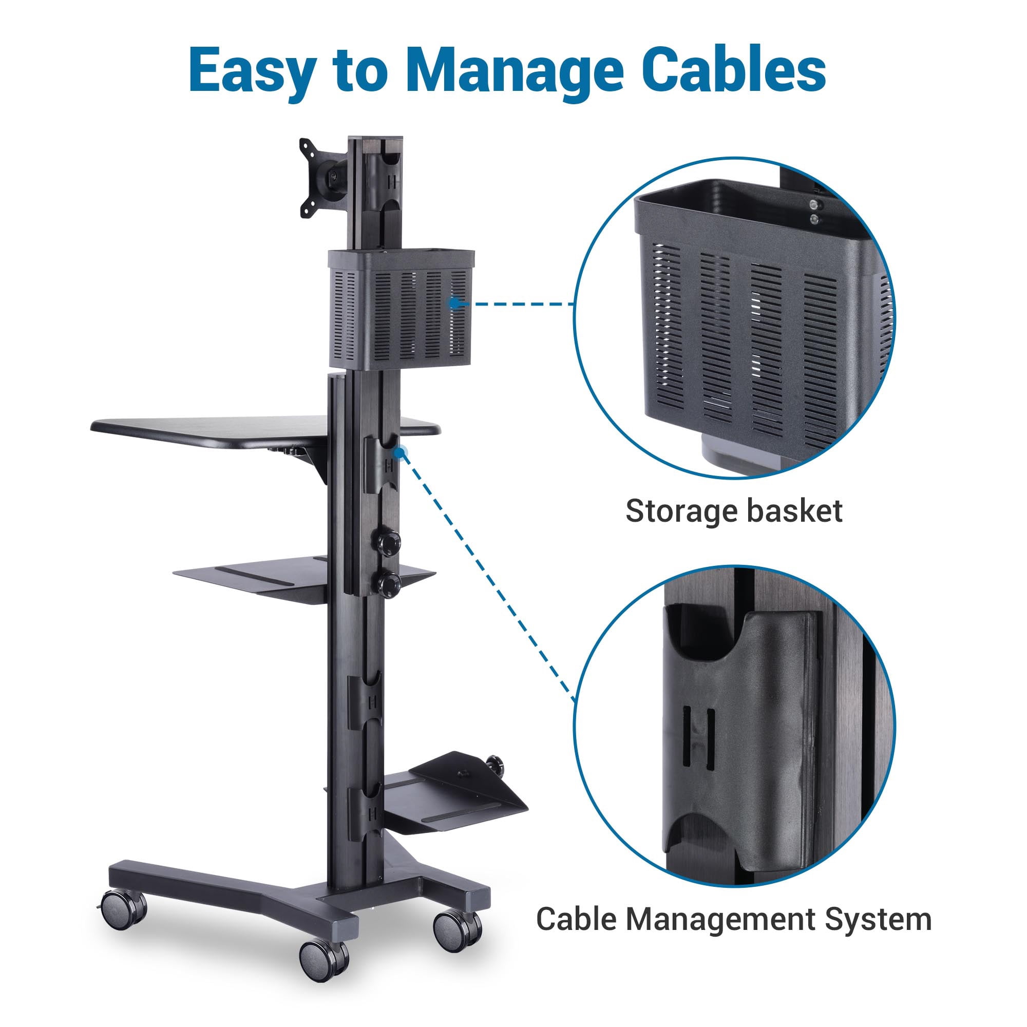 Yescom NexusX Core Mobile Computer Cart PC Stand Workstation on Wheels Monitor Mount Adjustable Hospital Office ANSI/BIFMA X5.5-2021 Certificated