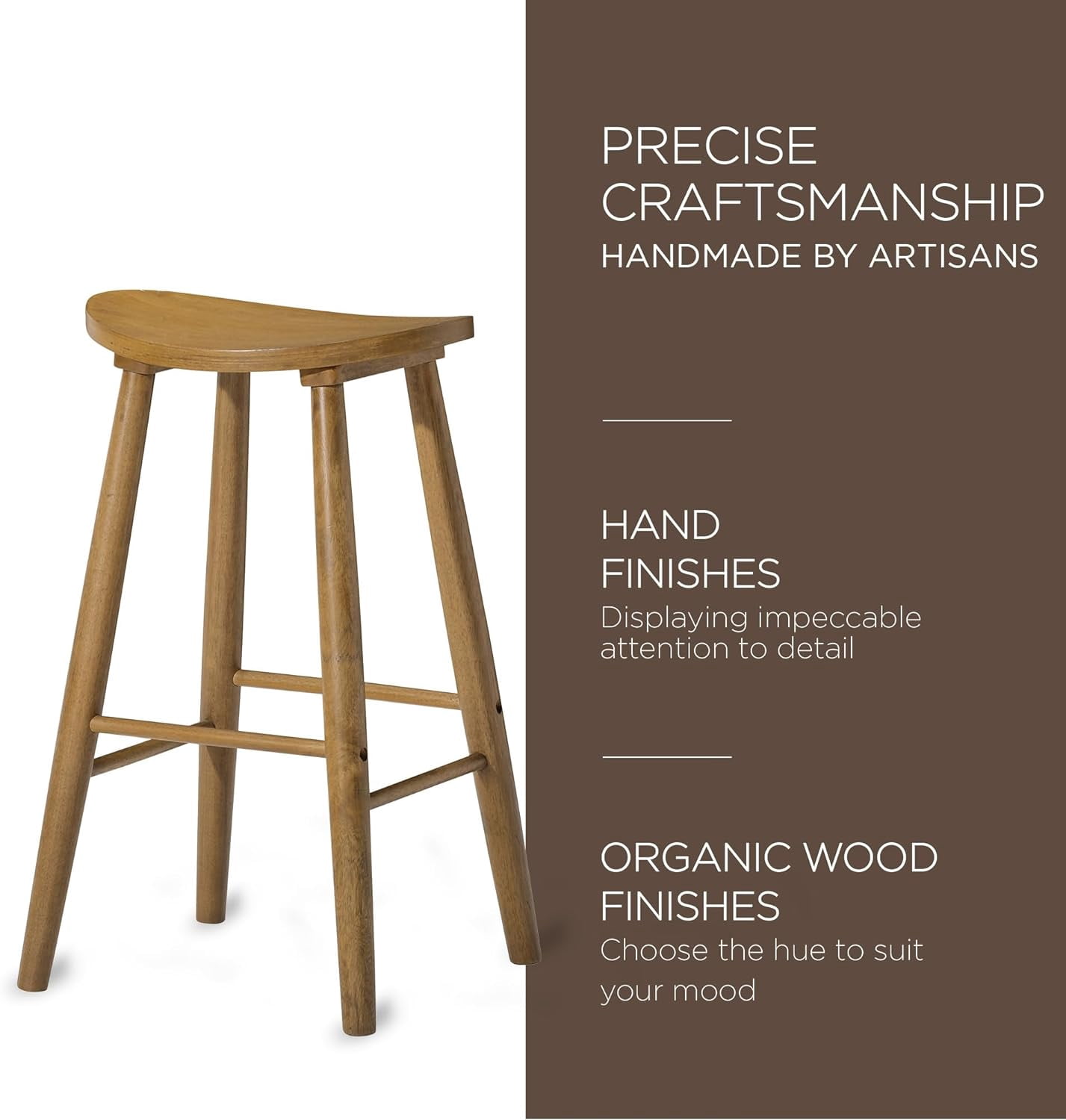 Maven Lane 31" Luna Bar Stool with Rustic Natural Wood Finish - Artisan Crafted Backless Bar Height Stool, Oval Saddle Seat for Unmatched Comfort - Adds Warmth & Style to Kitchen, Dining Area