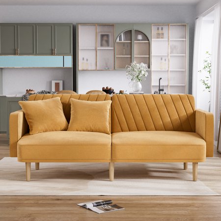 Ouyessir Home Twin Convertible Futon with 2 Pillows, Ginger