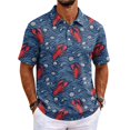 thumbnail image 2 of GrmtClth Mens Beach Short Sleeve Polo Top Cute Seashell Crayfish Lobster Pattern Short Sleeve Button Placket Lightweight Summer Cruise Polo Tee Highlighted With Faint Ocean Texture Yellow M, 2 of 6