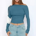 thumbnail image 2 of Women's Off Shoulder Long Sleeve Crop Top Casual Slim Fit Boat Neck T-Shirt for Going Out and Daily Wear, 2 of 4