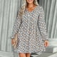 thumbnail image 2 of Vestido floral de manga larga para mujer, lindo vestido floral informal con mangas de linterna y cuello en V para todas las estaciones, amarillo XL, 2 of 6