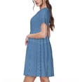 thumbnail image 2 of Easygdp Blue Gingham para Vestido Transpirable de Mujer, Vestido Suelto de Manga Corta con Pliegues y Bolsillos para el Verano, 2 of 6