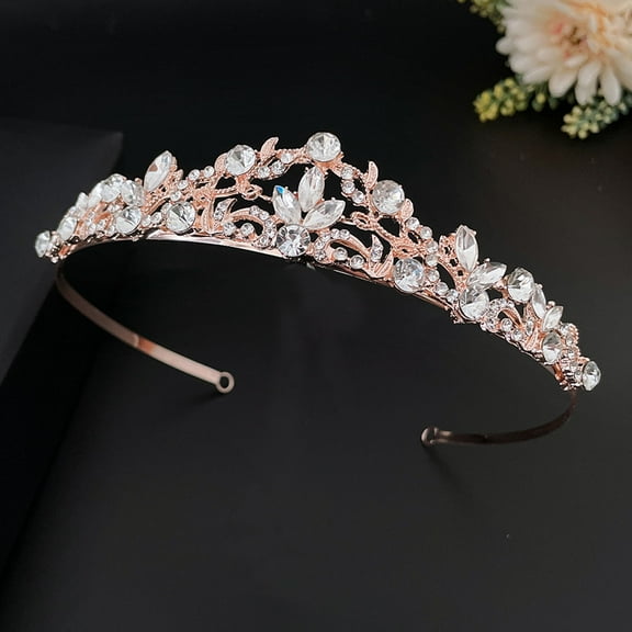 LOLIPPYY Rose Gold Rhinestone Birthday Tiara for Women's Elegant Crown Headpiece for Home Use 11.5 x 5.5 Inches
