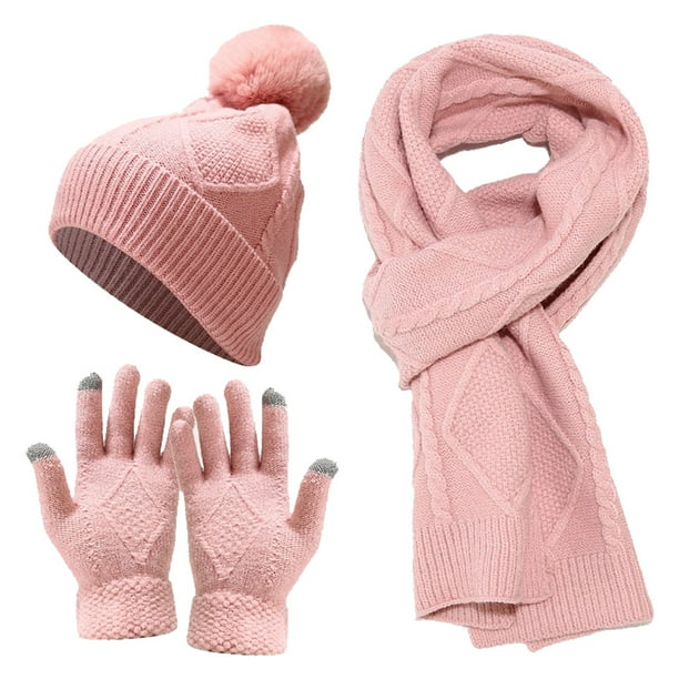 Conjunto de tres piezas de gorro, bufanda y guantes, cálido y aislante, gorro de punto grueso