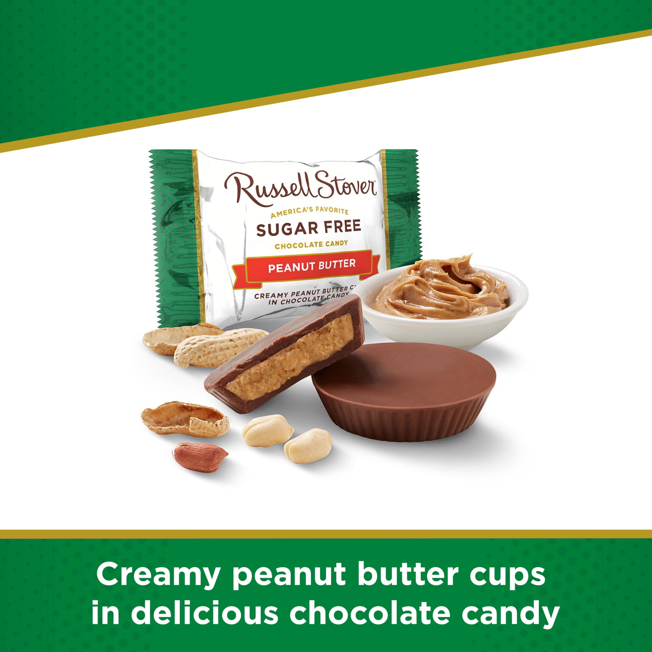 RUSSELL STOVER Sugar Free Peanut Butter Cup Chocolate Candy, 3 oz. bag ( 5 pieces)