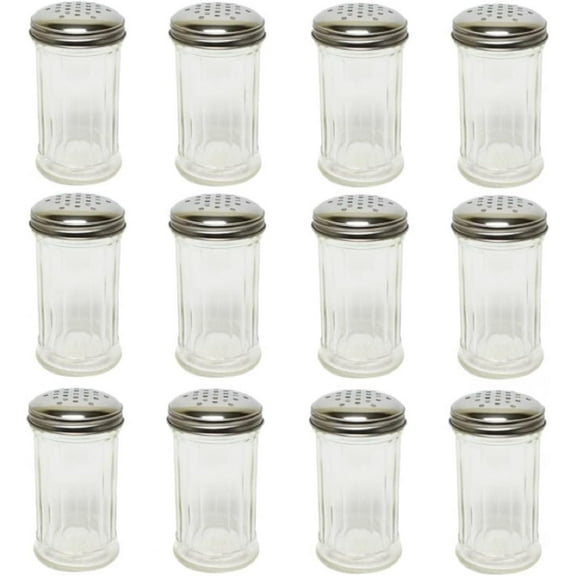 TrueCraftware- Set of 12 Stainless Steel 12 oz. Sugar/ Cheese Shaker Pourer with Perforated Cap- Paneled design Sugar Cinnamon Sugar Pepper Parmesan Cheese Shaker for Kitchen and Restaurants