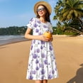 thumbnail image 4 of Sikiie Orchids Flowers Print Women's Short-sleeved Dress, Round Neck Slim Knee-length Dress, Summer Clothing Suitable for Daily Leisure and Vacation, 4 of 6