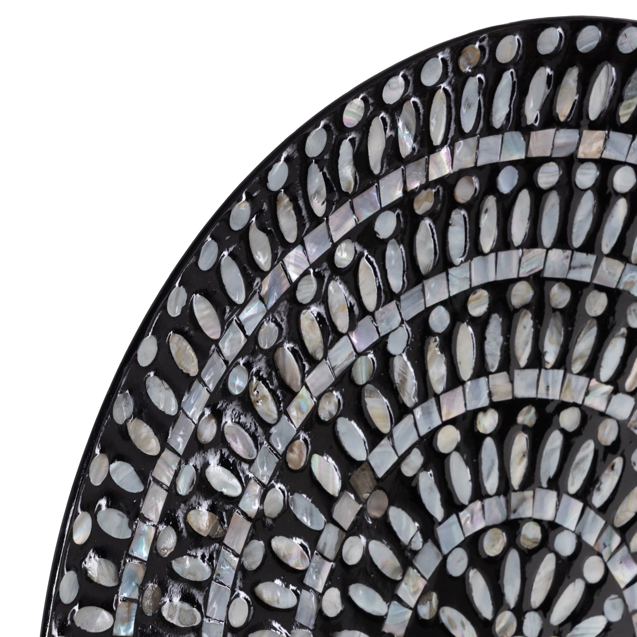 DecMode Black Mother of Pearl Shell Handmade Mosaic Plate Wall Decor with Beige and Gray Accents