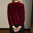 thumbnail image 4 of Craaazy Women's Pleated Velvet V-neck Long Sleeve Lantern sleeves Tops Gifts, 4 of 7
