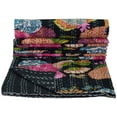 thumbnail image 2 of Indian Reversible Kantha Quilt for Living Dorm Room Bed Cover Handmade Stitched Pure Cotton Black Fruit Print Bedspread Kantha Quilt 90X108 inch., 2 of 4