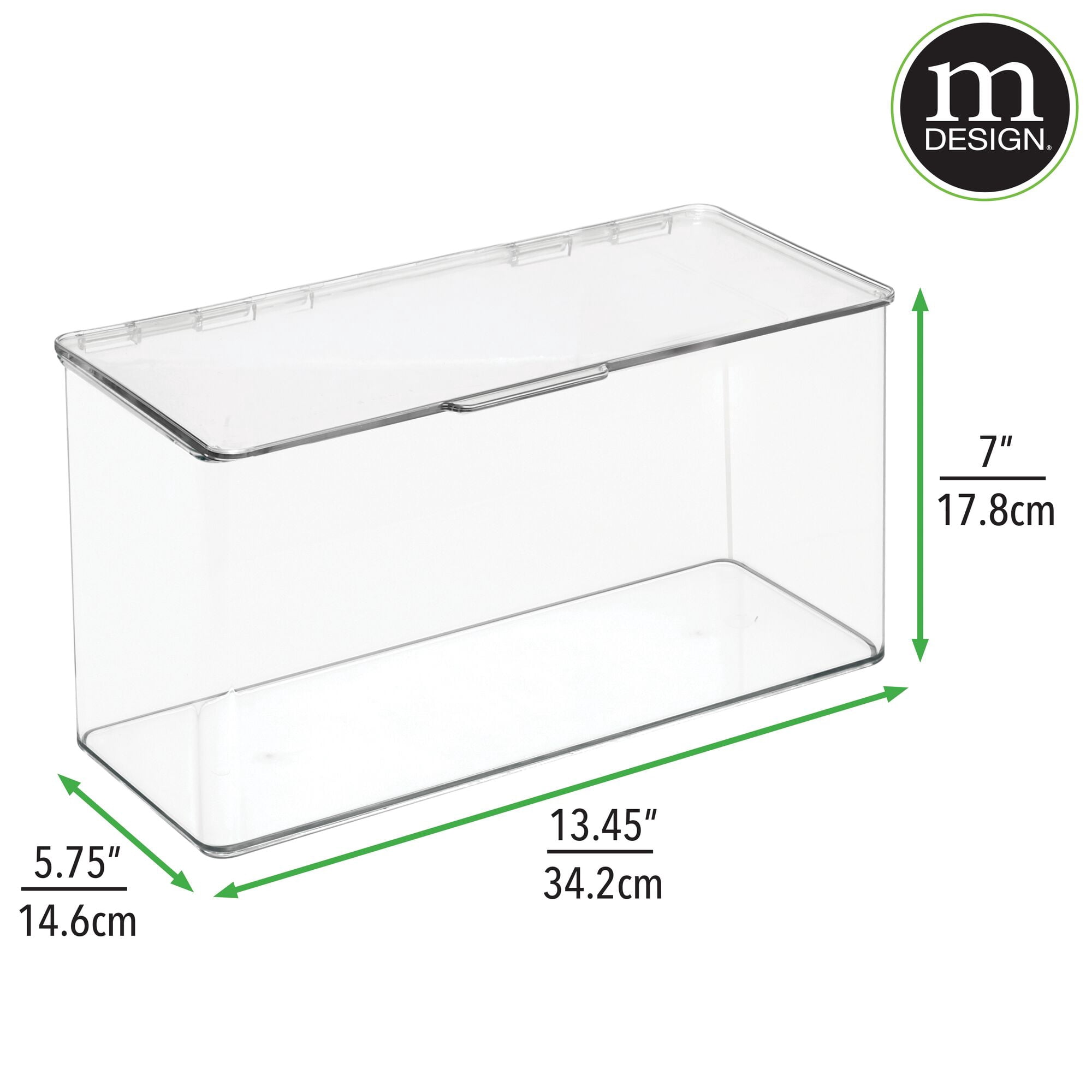 mDesign Plastic Bathroom Storage Organizer Box with Hinged Lid - 8 Pack - Clear