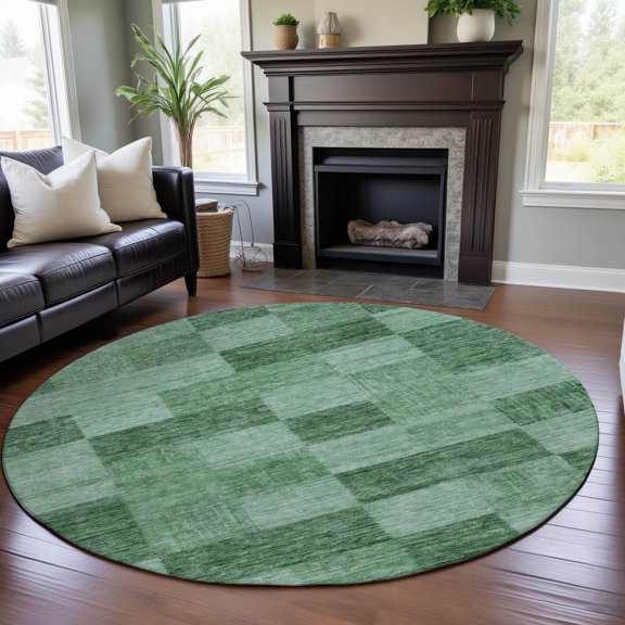 Addison Rugs Mayfield Premium Machine Washable Transitional Geometric Green Round Rug, 8' x 8'