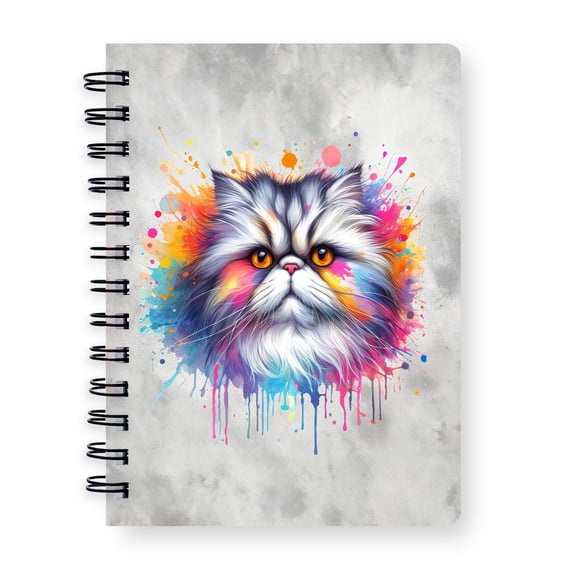 Watercolor Drip Persian Pop Art Colorful Portrait Artwork Spiral Bound Journal Cat Lover Kitten Owner Gifts 5x7in Spiral Notebook - 01009
