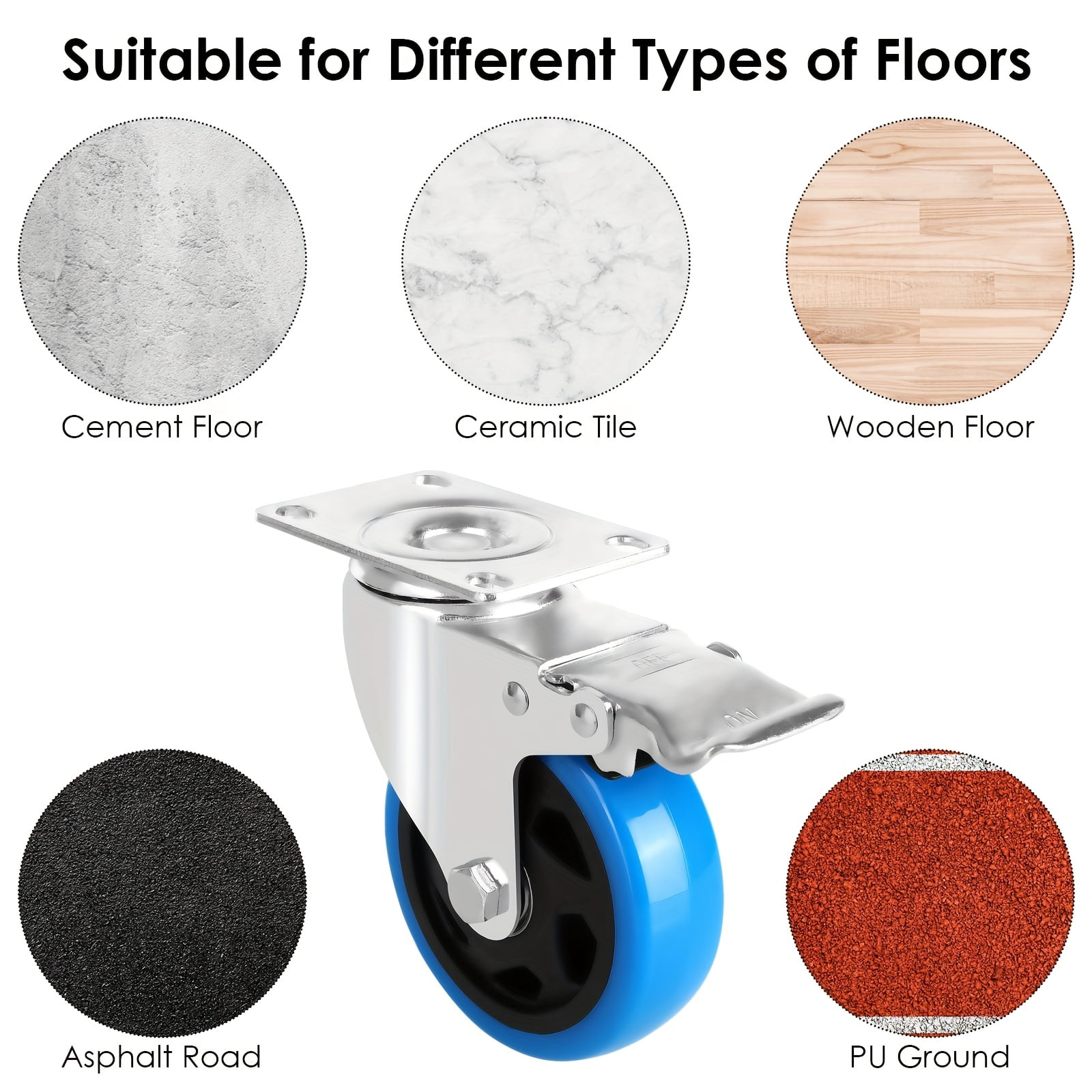 4pcs/8pcs/16pcs Heavy-Duty 4-Inch Office Chair Caster Wheels With 360° Swivel & Brakes - Polyurethane Casters, 1322lbs Capacity, For Office Furniture, Desk Chairs, Industrial Equipment