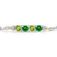 thumbnail image 3 of 925 Silver and 10K Yellow Gold Green Peridot and Green Created Emerald and White Lab Grown Diamond Bracelet for Women | 2.80 Cttw | Gemstone August Birthstone | Round 5MM | Fully Adjustable 9 inch, 3 of 5