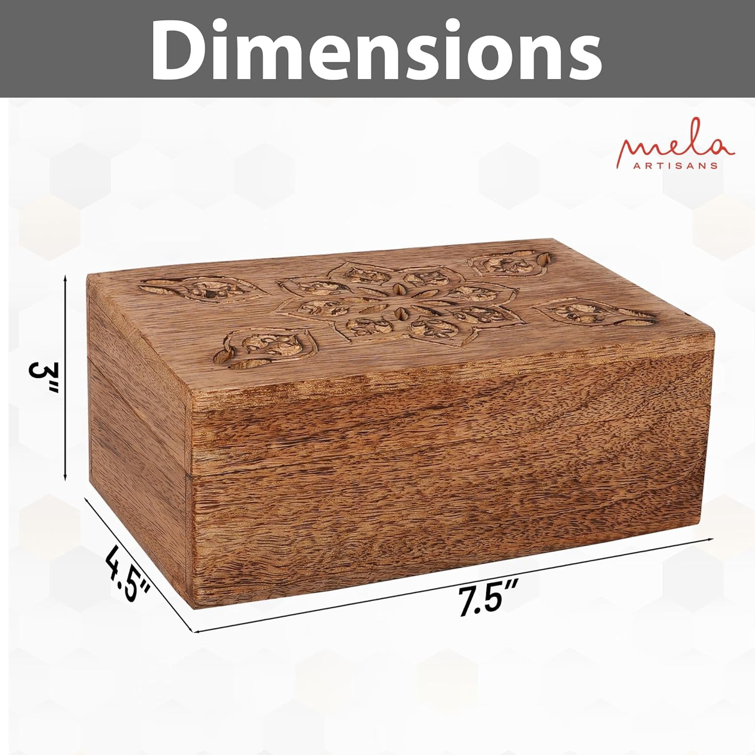 Mela Artisan Handmade Mango Wood Keepsake Box, Memory Keepsake Box, Medium Burnt, 7.5” x 4.5” x 3”