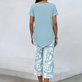 thumbnail image 5 of 2 Piece Sets for Women Summer Lounge Sets Printed Capris Wide Leg Crop Pants Travel Beach Vacation Outfits,Sky Blue,XL, 5 of 5