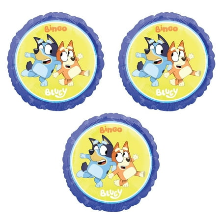 Bluey Bingo Blue Heeler Dog Puppy 3 Piece Birthday Party Pawty Mylar Balloons Set