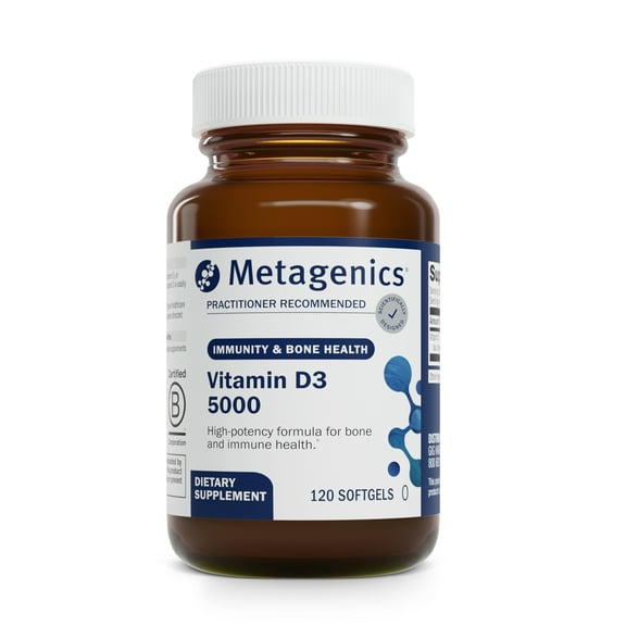 Metagenics Vitamin D3 5000 - for Immune Support, Bone Health & Heart Health* - High Potency Vitamin D - Non-GMO - Gluten-Free - 120 Softgels