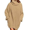 thumbnail image 2 of Vestido suéter de cuello alto Vestido jersey de manga larga Suéter extragrande de color puro para mujer Caqui M, 2 of 6