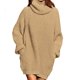 thumbnail image 1 of Vestido suéter de cuello alto Vestido jersey de manga larga Suéter de color puro de gran tamaño para mujer Caqui S, 1 of 6