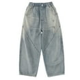 thumbnail image 3 of Gyexs Girls Cargo Pants Size 10-12 School Clothes High Waist Baggy Stretchy Parachute Pants Blue 5-6 Years, 3 of 8
