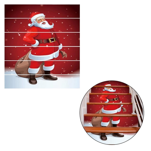 Pegatinas de escalera de Papá Noel Macarena decoración del hogar 6 piezas 100 cm x 18 cm