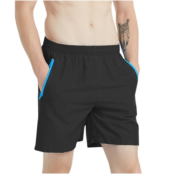 IYTR Shorts for Men Solid Color Elastic Waist Drawstring Summer Thin Fast-drying Beach Trousers Casual Sports Short Pants Black L