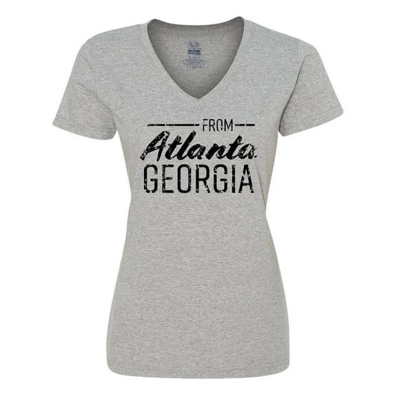 Inktastic From Atlanta Georgia in Black Distressed Text Women's V-Neck T-Shirt