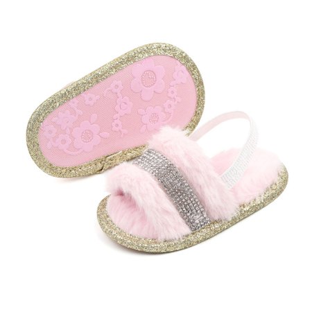 

BULLPIANO Kids Fluffy Fuzzy Slippers Open Toe House Home Slippers for Boys and Girls Faux Fur Slides with Strap Little Kids Slip-on Shoes