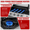 thumbnail image 5 of Syngar 4-Burner Propane Gas Grill – 50,000 BTU Stainless Steel Outdoor BBQ with Side Burner, 478sq.in Cooking Area, Patio Cooker for Backyard Party & Family Gathering, 5 of 10