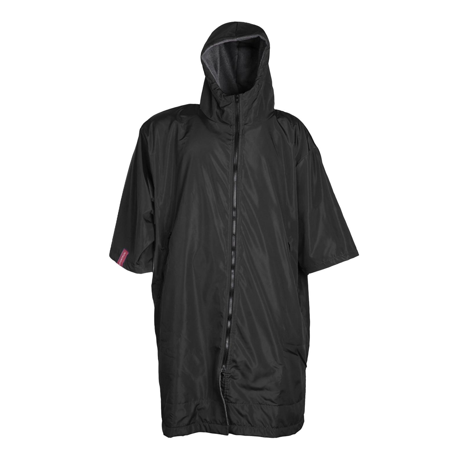 Thermal ed Windbreaker Long Fleece Lining Jacket Anorak Rain Coat Outdoor Water Sports Beach Swimming Changing Robe Poncho with , Inner Pocket - Black - image 1 of 9