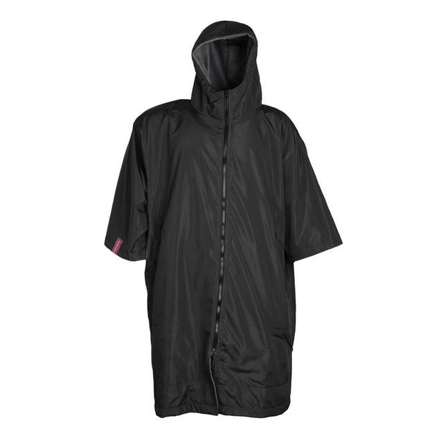 Thermal ed Windbreaker Long Fleece Lining Jacket Anorak Rain Coat Outdoor Water Sports Beach Swimming Changing Robe Poncho with , Inner Pocket - Black