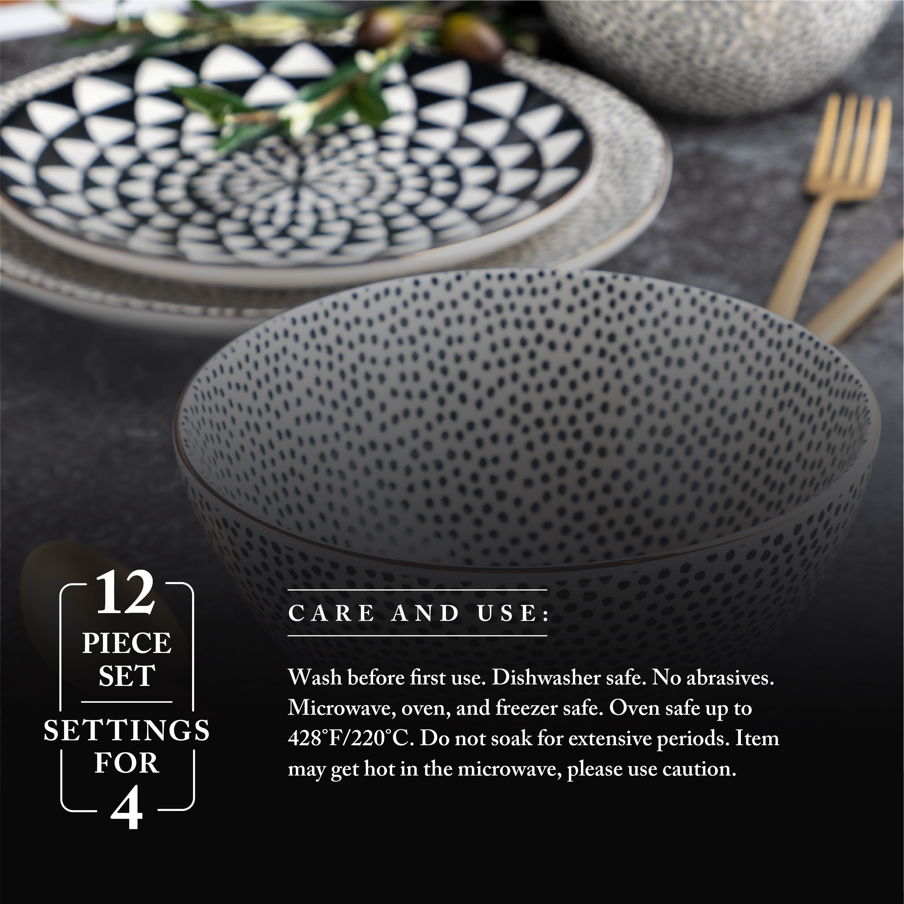 Thyme & Table Stoneware Rectangular Baker, Baking Dish, Black & White Dot, 2-Piece Set