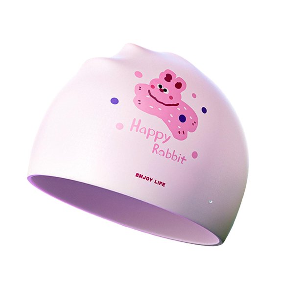 Gorro de baño para niños, gorro de baño portátil de silicona suave con dibujos animados, de ducha para hacer esnórquel, deportes acuáticos, buceo en Rosa
