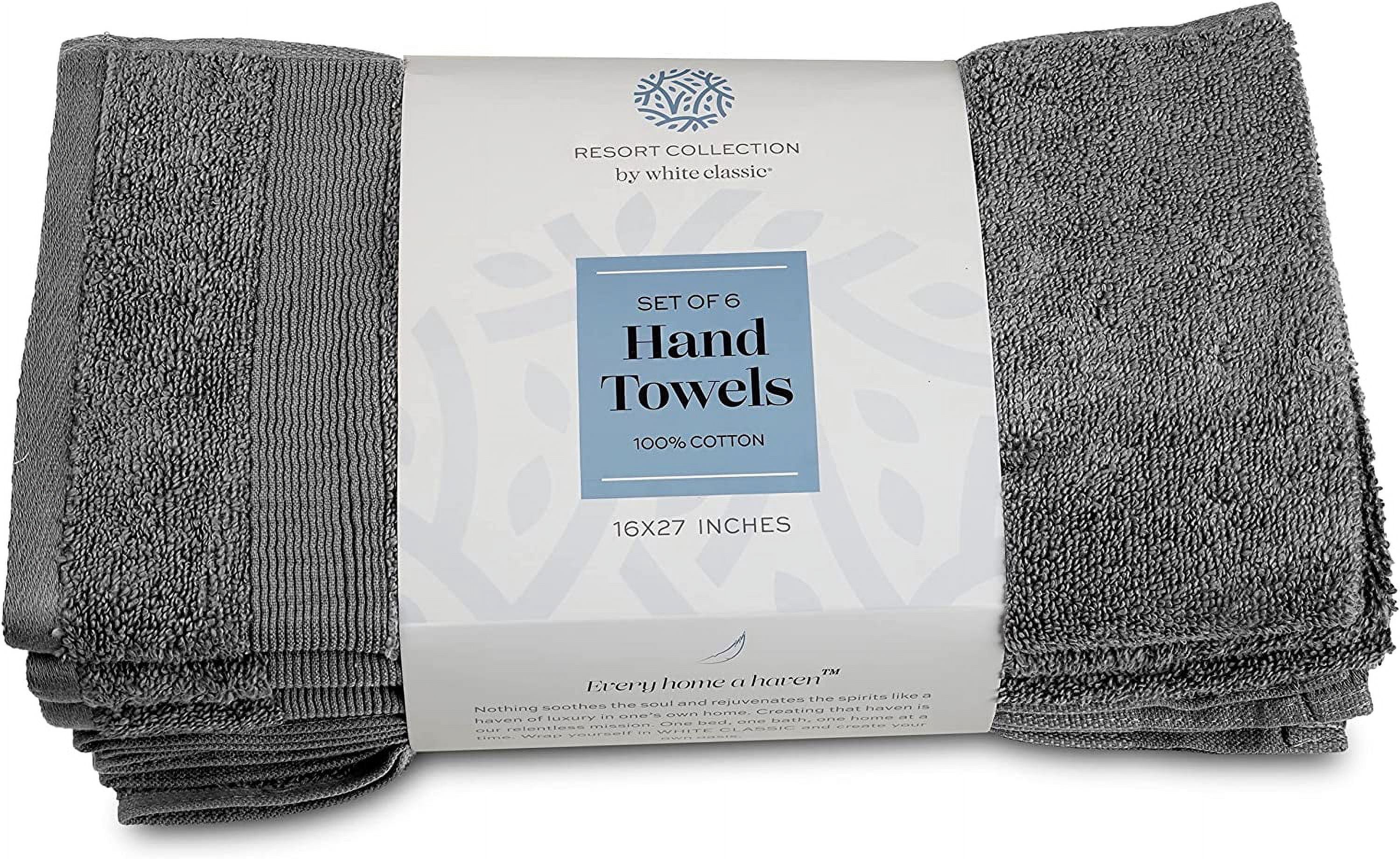 Resort Collection Soft Hand Towels | 16x27 Luxury Hotel Plush & Absorbent Cotton Hand Towel [6 Pack, Smoke Grey]