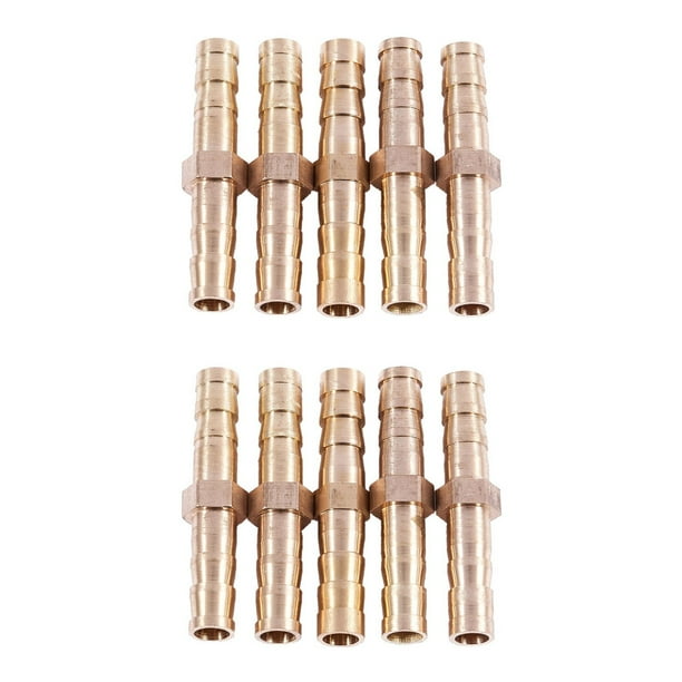 10 Piezas de Conector de Manguera Recta de Latón de Tono Dorado