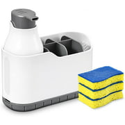 FanShow Dish Soap Pump Dispenser with Sponge Holder, Dishwashing/Hand Soap Liquid Dispenser with Draining Tray, for Kitchen Sink/Bathroom