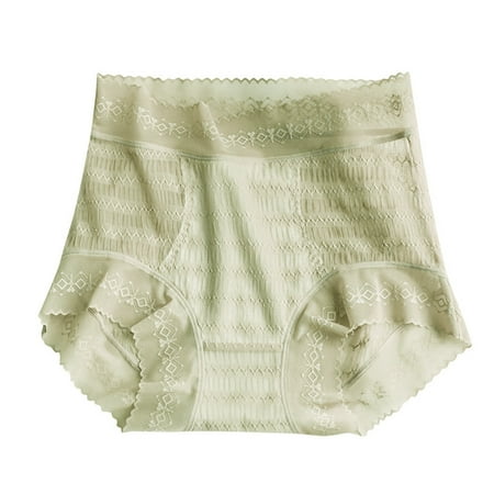 BYHONG Women s Seamless Plus Size LLce Mid High Waisted Casual Comfortable Solid Color Triangle Briefs Womens Panties Green M