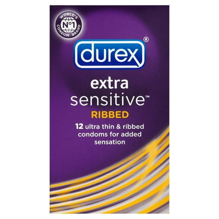 Durex Extra Sensitive Lubricated Ribbed Ultra Thin Premium Condoms, 12 Count