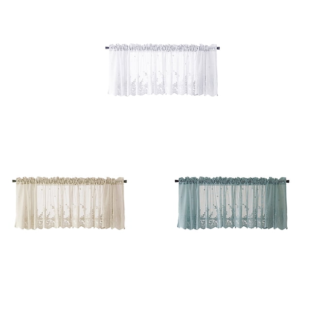 Lace Cafe Kitchen Ruffle Window curtains Semi transparent voile Drape Valance Semi Transparent Voile Curtains Window Treatment